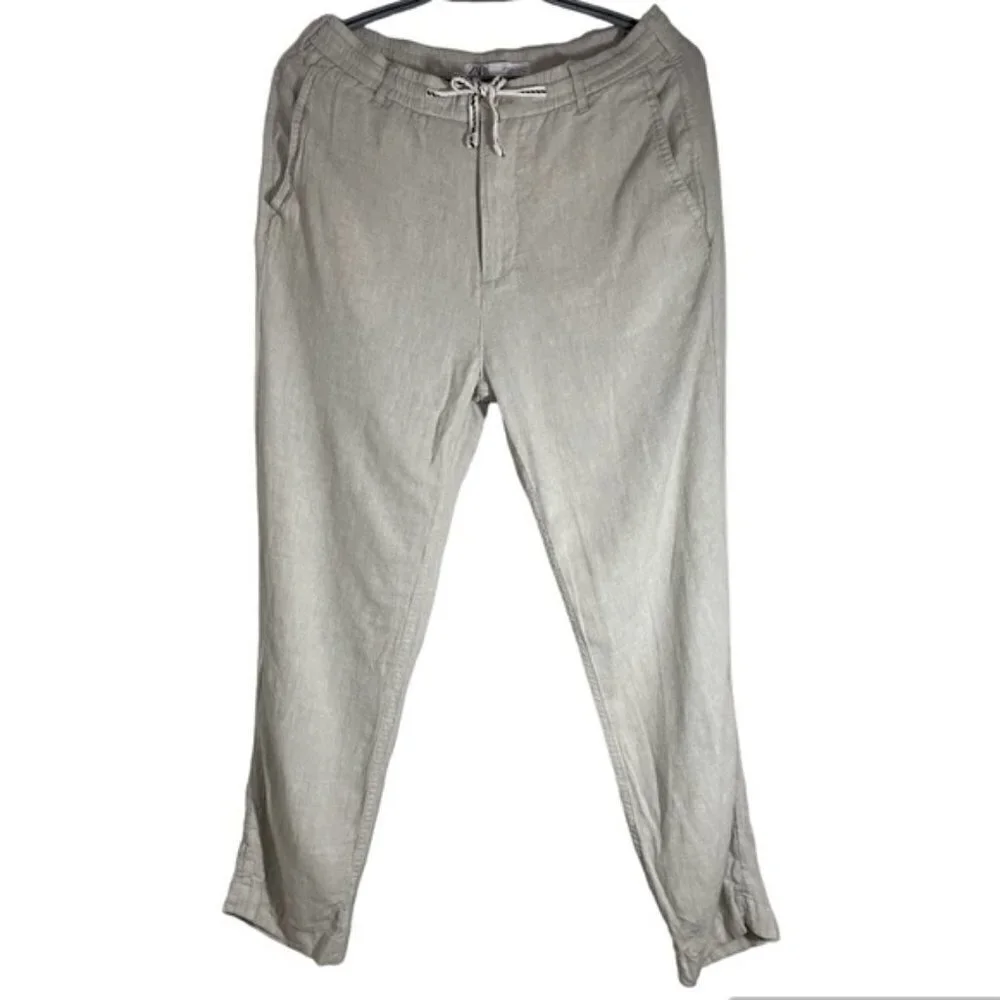 Zara Grey Linen High Rise Straight Leg Pants size S